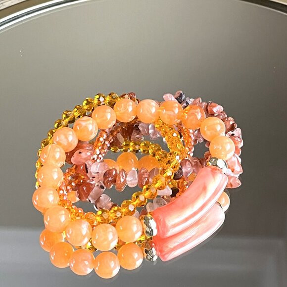 Charmze Stackable Set of Four Stretch Beaded Bracelets Artisan Handmade - Picture 2 of 3